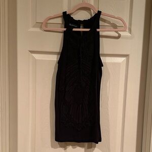 INC International Concepts Black Embroidered Halter Mini Dress